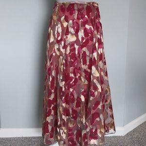 NWT Jones New York burgundy/gold abstract chiffon skirt, 12.